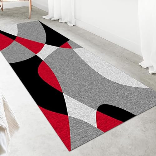 LIKE IT MORE Modern Teppich für Wohnzimmer, Schlafzimmer, Küche und Flur - Waschbarer Rutschfester Teppichläufer - Großer Teppich Läufer Beige Grau Blau Weiß 80x300 (Mars Rot)