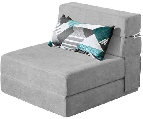 ANONER 70 x 190 cm Bodensessel Schlafsessel, Schlafsofa mit Memory Schaum & Kissen, Sofabett Gästesofa mit Schlaffunktion für Wohnzimmer Büro, Schlafcouch Waschbar Set Hellgrau
