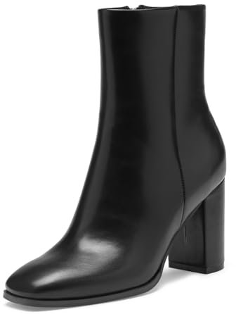 GENSHUO Stivaletti con punta quadrata da donna, tacco grosso 8 cm, stivaletti alla moda con cerniera laterale, nero opaco, 39 EU