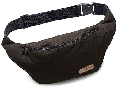 Leon Gürteltasche Bauchtasche Hüfttasche 100% Baumwolle Fanny Pack Belly Belt Moon Bag Bumbag Boho Hippie Tribal Damen Herren (GT Kord Dunkelbraun)