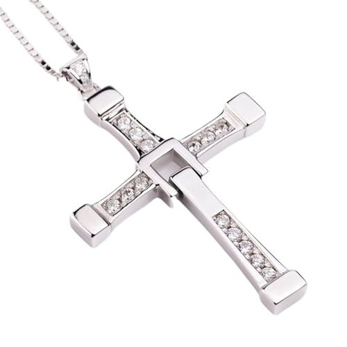 KEERSONG Fast and Furious Dominic Toretto Vin Diesel Gleiche Halskette 925 Sterling Silber Kreuz Halskette Geschenk for Männer Frauen Damen Mädchen Jungen(70CM(28INS),22G(FOR BOYS))