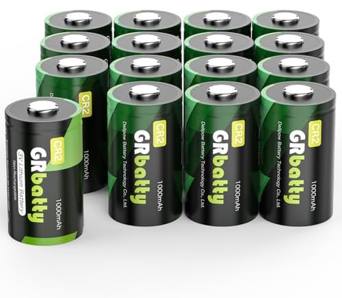 GRbatty Batteria CR2 3V al Litio 1000mAh Per Sensori,Macchine Fotografiche,Flash Fotografico,Torce Calcolatrici,Confezione da 16 NON Ricaricabili