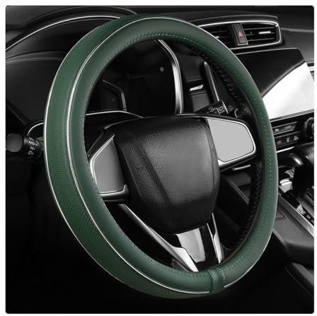 Yourkar Lenkradbezug aus Leder, atmungsaktiv, rutschfest, für maximalen Durchmesser 38,1 cm, universelle Auto-Lenkradabdeckung für Damen und Herren (Grün)