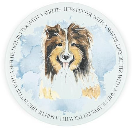 Sheltie - Protector de encimera redondo de cristal – Life's Better with a Dog Gift – Protector de encimera de cocina texturizado con patas antideslizantes 30 cm x 30 cm