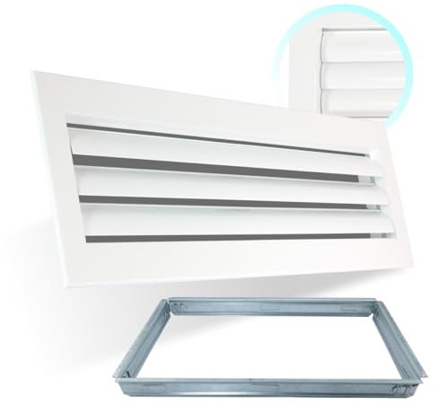Rejilla Ventilacion Rectangular Blanca Lama Curva Horizontal para Aire Acondicionado con Marco para Conductos de Aire Acondicionado (300x100)