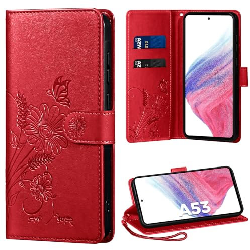 Handyhülle für Samsung Galaxy A53 5G Hülle, für Galaxy A53 5G Hülle PU Lederhülle Tasche Flip Case Kartensteckplätzen Schutzhülle Klapphülle Kompatibel mit Samsung A53 5G Hülle,Rot