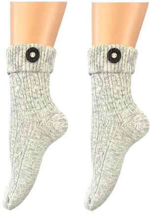 BF Souvenirs modische Damen und Herren Trachtensocken im modernen Landhaus-Stil mit Hirschhornknopf grau – handgekettelte Naht - Oktoberfest Volksfest Hochzeit Wandern Dirndl Lederhosen