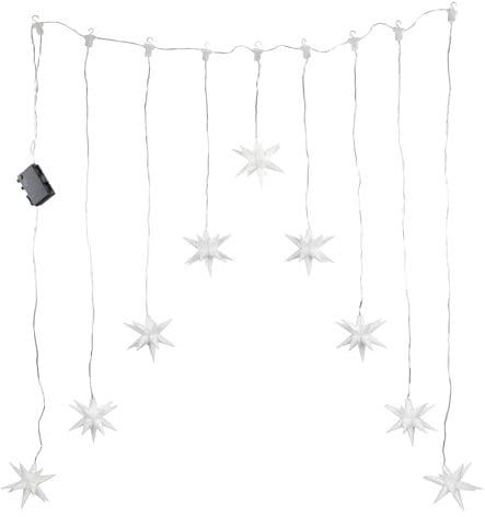 LED Lichterkette mit 9 3D Sternen als Lichtervorhang, ca. 160 x 120 cm, batteriebetrieben, weihnachtlicher Sternenvorhang für innen (weiß)