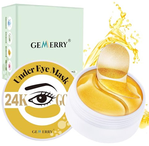 GEMERRY 60Pcs Augenpads Eye Mask Augenpads Eye Patches Augenringe Entfernen, Falten, Tränensäcke, Puffiness Anti Aging Augen Pads mit Kühlend Feuchtigkeit(Gold)