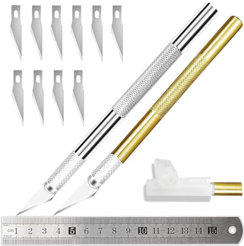2PCS Craft Knife Set, Exacto Knife, Scalpel Knife, Hobby Knife with 10 Craft Knife Blades Spare Replacement, Precision Cutting Craft Cutting Tool Crafting Knife, Modelling Knife Art Knife for Adults
