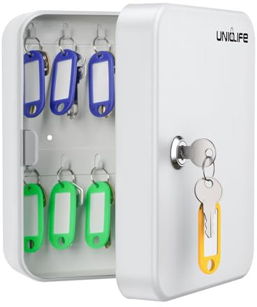 Uniclife Armoire à clés Murale à 20 Positions avec Serrure à clé, boîte de Rangement de sécurité en Acier avec étiquettes colorées, étiquettes, Autocollants et Crochets