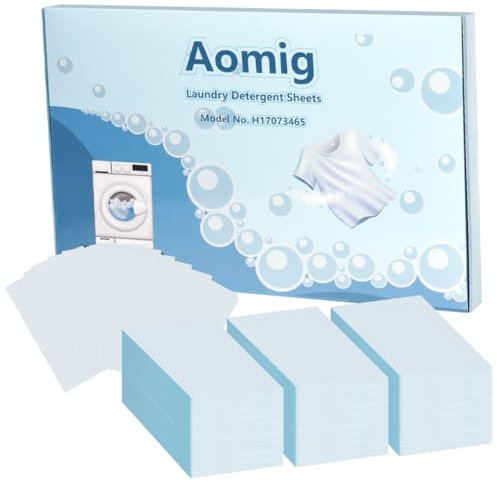 Aomig Detergente en Tiras para Lavadora, 180 Hojas de Detergente para Ropa, Detergente Tiras, Detergente Ecológico Viajar con Efecto Suavizante, Ropa Limpia y Suave, Respetuoso con el Planeta