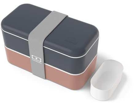 monbento - Bento Box Adult Original Blue/Pink Made in France - 2 Leakproof Compartments - Stackable Lunch Box Perfect for Work/Picnic/Sports - BPA Free Food Containers - Blue and Pink