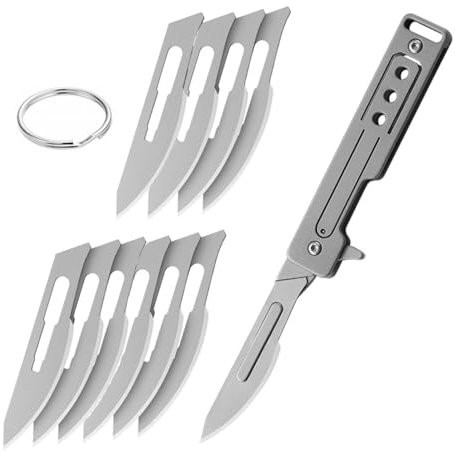 Viojrlly Mini Bisturi in Titanio con Lame Sostituibili, Utility Knife Pieghevole Cutter con 10 Acciaio Inox Sostituibile Lama, Coltello Pieghevole Multiuso EDC con Clip da Tasca per Campeggio