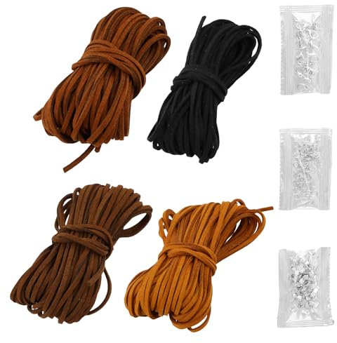 Hoxfly Cordoncino in Pelle Scamosciata, 4 Pezzi 2.6 mm x 10 m Vintage Suede Cord Cordino in Finta Pelle Corda per Collana di Tessitura, Cuoio per Collane per Pendenti Fai Da Te, Gioielli (Multicolor)