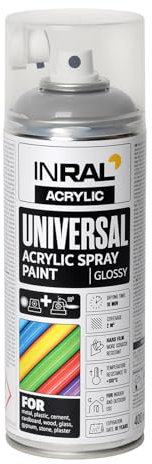 INRAL Sprühlack - Weißaluminium glänzend RAL9006 Universal Sprühfarbe 400ml. Spraydose für Metall, Kunststoff, Holz & Stein - Hochdeckende, Regen- und UV-beständige Farbspray für Innen- & Außenbereich