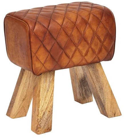 KADIMA DESIGN Sitzhocker Echtleder/Massivholz 40x48x27 cm Modern Fußhocker | Turnbock Lederhocker Braun | Kleiner Hocker Gepolstert | Holzhocker mit Leder-Bezug