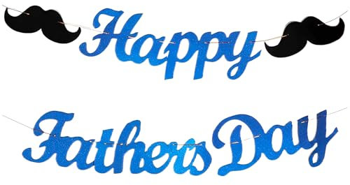 BHSTTNIXP Father's Day Banner,Father's Day Decorations,Happy Fathers Day Decoration for Outdoor Indoor,Alphabet Pull Flags for Party Photos Background, Blue and Black