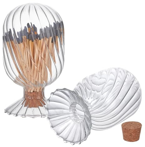 DELORIGIN Streichholzhalter Aus Glas Helix Streichholz Glocke 13cm Transparent Dekorativer Streichholzhalter Streichholzbehälter Für Wohnzimmer Küche (Streichhölzer Nicht Im Lieferumfang Enthalten)