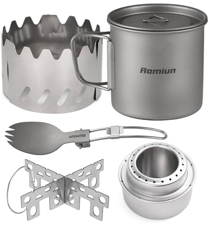 Taza De Titanio para Camping, 500ml Juego De Vasos De Camping con Parabrisas, Hornillo De Alcohol Y Soporte para Estufa para Senderismo