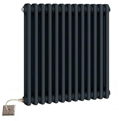 Manissa Electric Anthracite Traditional Column Radiator with PTC Element Old Cast Iron Type School Radiator + 7 Day Timer/Thermostat (2 Column 600mm H x 425mm W)