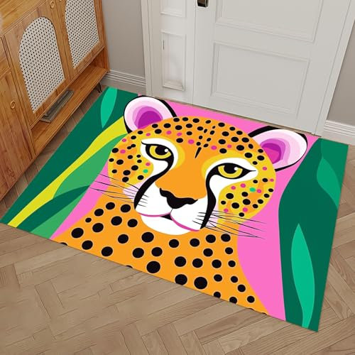 MULERN Schmutzfänger Saugfähige Fußmatte, Süß Gepard Türvorleger Waschbare rutschfeste, 60x90cm Eingangsmatte Sauberlaufmatte Pop-Art Flur Teppich, Türmatte Innen, Mehrfarbig