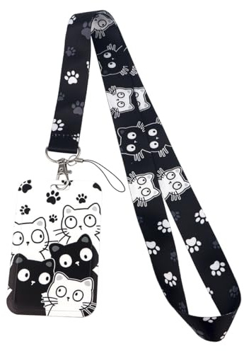 RuiChy Imprimé Chat Porte Badge Tour de Cou Porte-Cartes avec Lanière Porte-badge Coulissant avec Cordon pour D'Identité Clés Téléphone, Protecteur de Carte pour Bureau Expositions École (A)