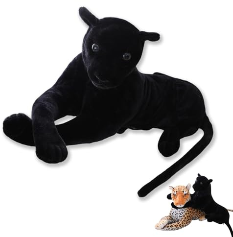AQCQDQ Leopard Kuscheltier XXL, Süßes Riesen Leopard Plüschtier Schwarzer Panther Stofftier Gepard Plüschtier Puppe Spielzeug Geschenk Für Kinder Jungen Mädchen (25 cm,Schwarzer)