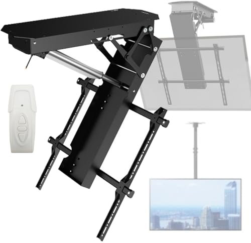 Soporte de techo motorizado abatible para TV con control remoto inalámbrico, ajuste de ángulo de 0 a 75° para una visión óptima, ideal para cine en casa y espacios comerciales