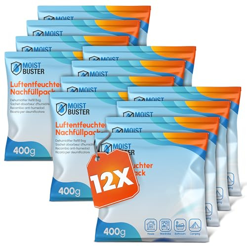 MoistBuster® Luftentfeuchter Nachfüllpack 12 x 400g - Sparset Luftentfeuchter Granulat - 12er Set Entfeuchter Granulat - Schimmel- und Geruchsschutz