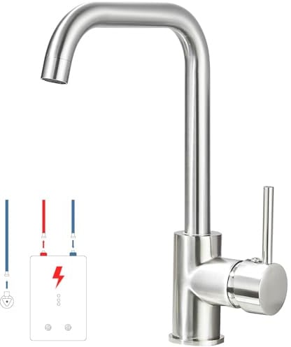 ZAMERY Niederdruck Wasserhahn Küche Armatur, Küchenarmatur mit 360°Drehbar, L Förmige Mischbatterie Küche Spülenarmaturmit 3 Anschlüssen für Boiler oder Untertischgeräte