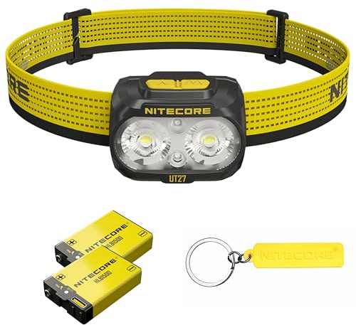 Nitecore UT27 MCT Pro CRI élevé Trois températures de couleur Poids léger Lampe frontale pour course sur sentiers avec pack de batteries 2X HLB1500, étiquette (noir)