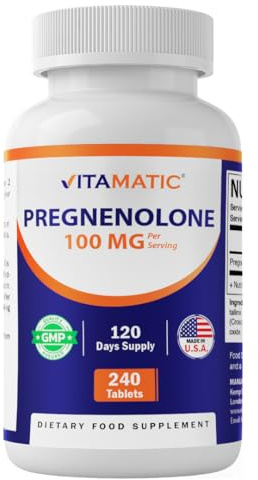 Vitamatic Pregnenolone 100 mg per Serving – 240 Tablets | Non-GMO, Gluten Free, Formulated by Healthcare Professionals, Made in USA