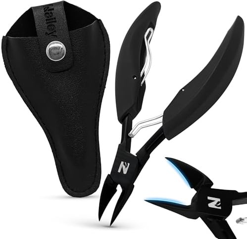Profi Nagelzange für starke Fußnägel & Fingernägel | Professionelles scharfes Pediküre Werkzeug | Edelstahl rostfrei klein & spitz | Nagelknipser Set für dicke eingewachsene Nägel + Etui (Schwarz)