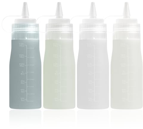 Mrsdry 16oz Silicone Condiment Squeeze Bottles for Sauces, Leak Proof Condiment Containers with Extra Interchangeable Lid, Easy Squeeze for Oil, Honey & Dressings, BPA Free (4 Pack)