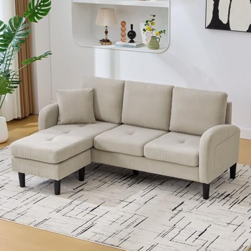 Kebnor 166 x 118 x 77 cm,L-förmiges Ecksofa mit Chaiselongue – 3-Sitzer Sofa, Cordstoff, Kunststoffbeine, Modulares Design, Ideal für Wohnzimmer, Apartments und Büros