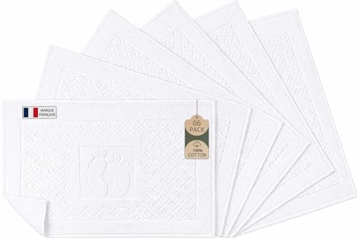 Caramont 6er Set Badvorleger/Badematten 50x70 cm – 100% Baumwolle, Weich und Saugfähig, Schnelltrocknend, Hotelqualität – Weiß – für Badezimmer, Zuhause, Hotel und Spa