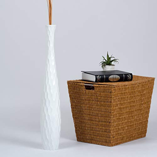 Leewadee Große Deko Bodenvase Für Dekozweige, Hohe Standvase Für Pampasgras, Design Holzvase, 70 cm, Weiß