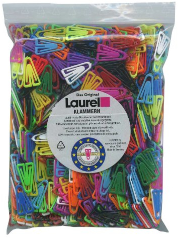 Laurel Büroklammern Plastiklips 25mm VE=1000 Stück Grund- und Leuchtfarben sortiert