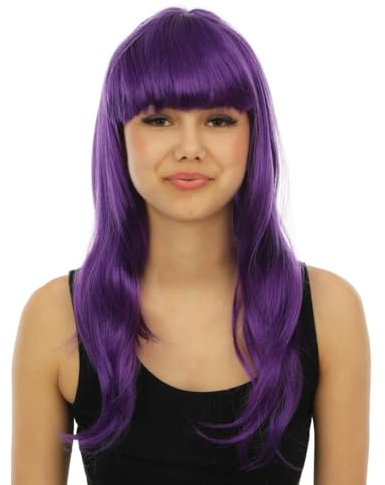 P'TIT CLOWN - 68069 - Perruque Longue Raide à Frange - Long Fringed Wig - Pour Carnaval, Fêtes à Thèmes, Soirées Costumées, Cosplay, Manga, Halloween - Adulte Femme - Cheveux Synthétiques - Violet