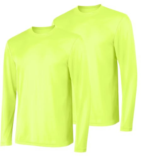 Hanes Herren Langarm Cool Dri T Shirt UPF 50+ (2 Stück), Grün (Safety Green), Groß