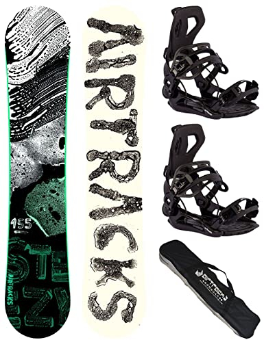 Airtracks Herren Snowboard Set Freeride Freestyle - Steezy Hybrid Rocker Wide Snowboard 150 - Softbindung Master M - SB Bag