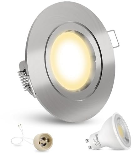 linovum LED Einbauleuchte gebürstet rund Edelstahl Optik warmweiß 5W 230V - Deckenspot Anschluss ohne Trafo mit GU10 Fassung