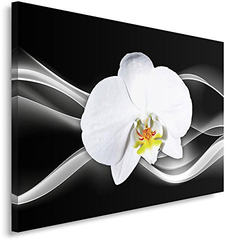 Feeby. ORCHIDEE Bild auf Leinwand Größe: 80x120 cm, 1 Teilig Leinwanbild Wandbild Kunstdrucke Wanddeko NATUR ABSTRAKTION WEIß SCHWARZ
