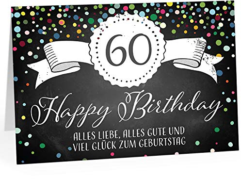 XXL Geburtstagskarte (A4) | Tafel Look Konfetti | mit Umschlag | Glückwunsch zum 60. Geburtstag | edle und hochwertige Klappkarte | Grußkarte | Maxikarte extra groß