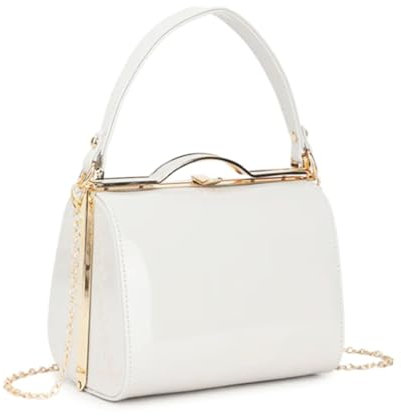 LeahWard Ladies Women's Chic Patent Top Handle Clutch Handbag Wedding Evening Bags 16688 (White)