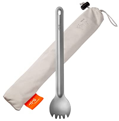 TiTo Titanium Long Handle Spork and Spoon Eco-Friendly Ultralight Portabale Flatware for Outdoor Camping Backpacking Hiking Travel Picnic Tableware with Bag(Sandblasting Spork)