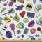 ABAKUHAUS Emoji Stoff als Meterware, Bunter Musik-Themed, Microfaser Stoff für Dekoratives Basteln, 1M (230x100cm), Weiß Grün Blau
