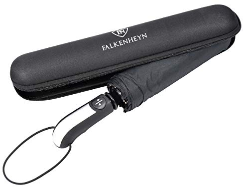 Falkenheyn REG-02 Parapluie de poche résistant aux tempêtes avec ouverture automatique et coque rigide coupe-vent, Noir , Taille unique, Moderne