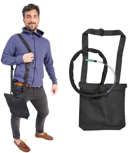 Supporto per sacca di drenaggio delle urine con copertura per tubo catetere e cinghia regolabile, colore nero